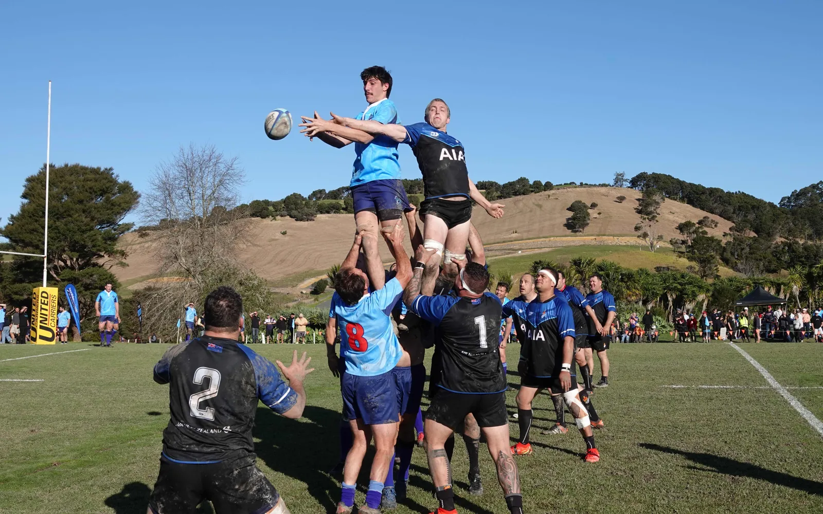 Lock Sharkey Sigley, a player for Moerewa-United Kawakawa, wins the lineout for Russell.